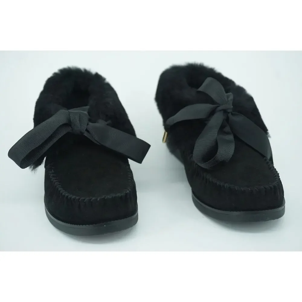 Tory Burch Aberdeen Genuine Rabbit Fur Trim Slipper Bootie Size 6 NIB Black Bow